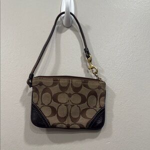 Coach Signature Brown and Black Clutch with Gold Hardware